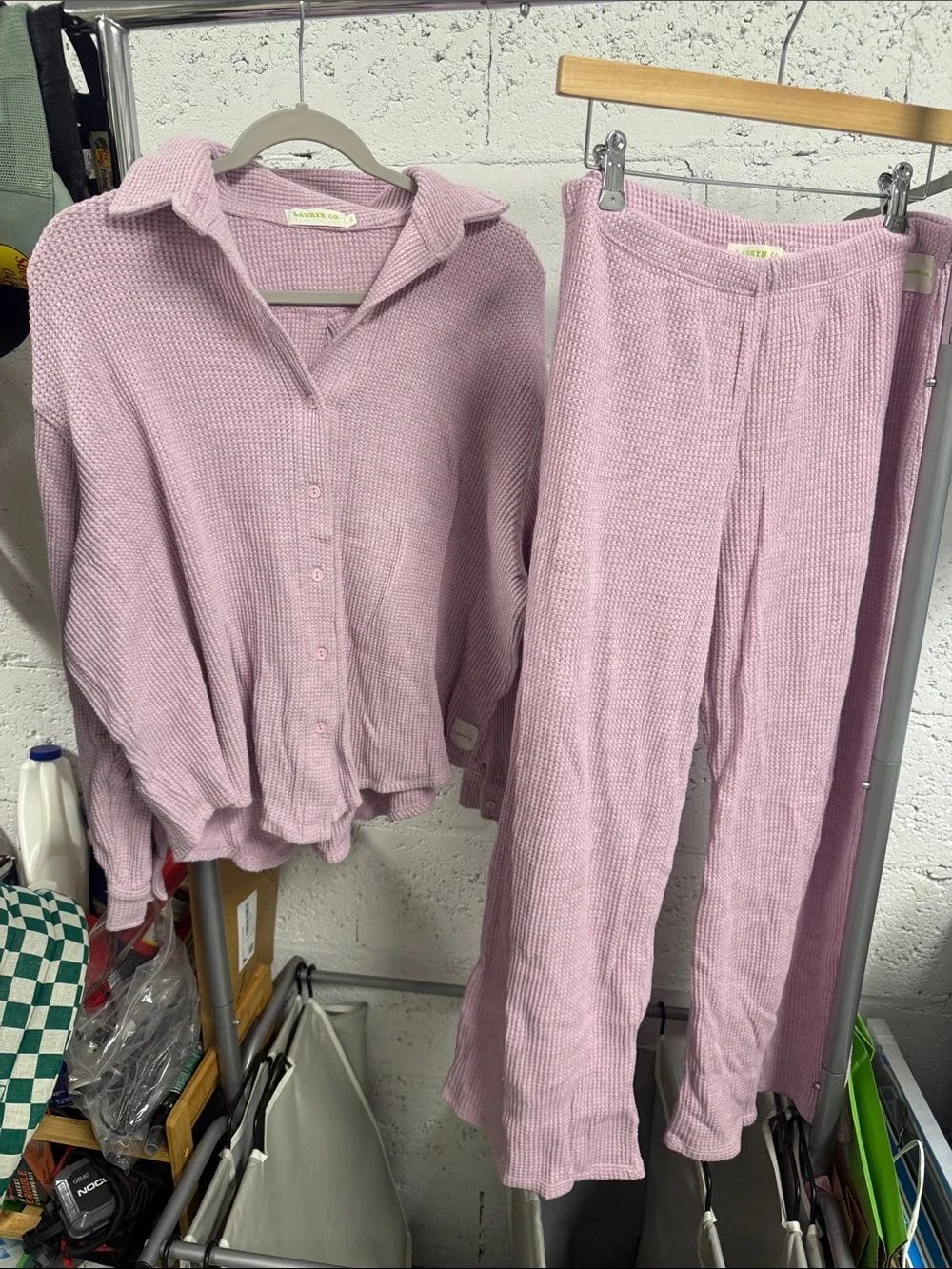 Light Lavender Knit Button-Up Top & Pants Set LAURYN CO. Size M/L Set